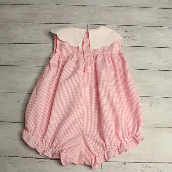 Vintage Cuties by Judy Girl's Pink Gingham Bubble Romper Size 6-9 Months Fish - Picture 5 of 5